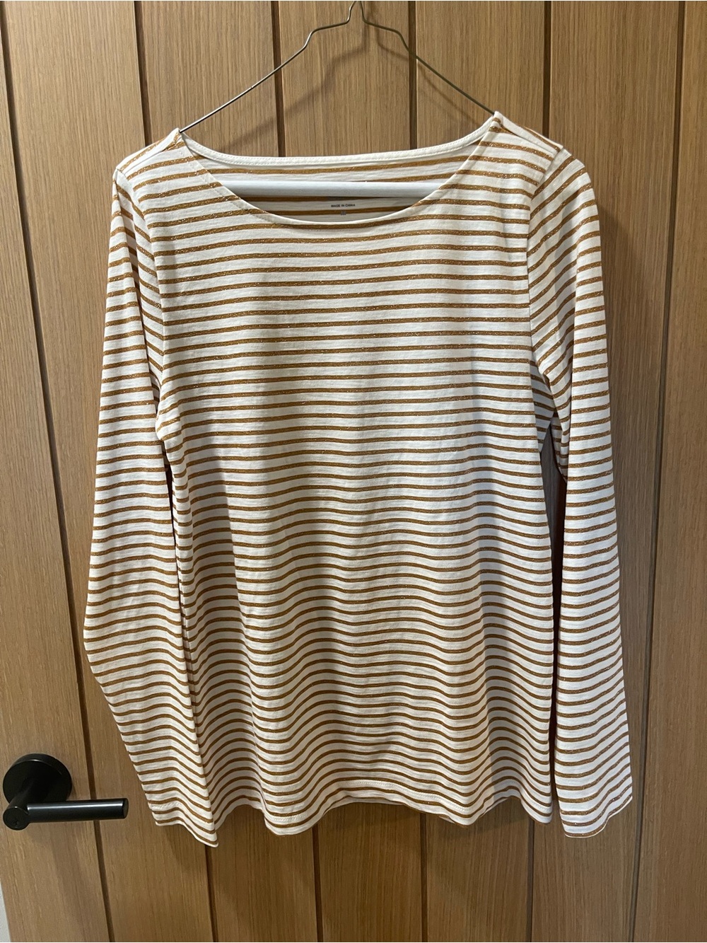 J. Crew Striped Long-Sleeve Boatneck Top in Cream and Tan